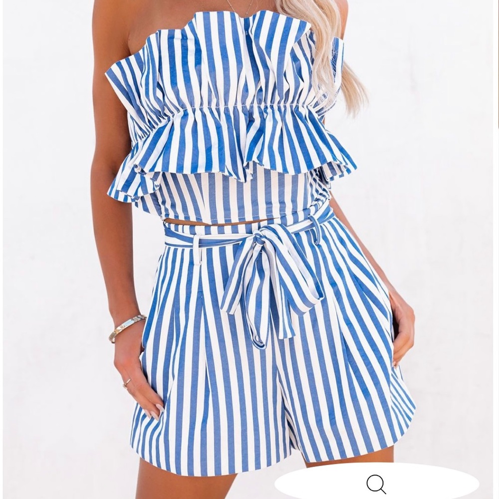 COTTON BLEND POCKETED TIE SHORTS & STRAPLESS TOP